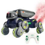 Eight Wheel Stunt Robot Dog Smart Gesture Sensor RC Kids Toy Car With Lights Music Spray Car, Style: Green Single RC