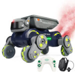 Eight Wheel Stunt Robot Dog Smart Gesture Sensor RC Kids Toy Car With Lights Music Spray Car, Style: Green Dual RC
