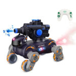 Eight Wheel Stunt Robot Dog Smart Gesture Sensor RC Kids Toy Car With Lights Music Spray Car, Style: Tank Orange Single RC