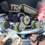 Eight Wheel Stunt Robot Dog Smart Gesture Sensor RC Kids Toy Car With Lights Music Spray Car, Style: Green Single RC - Image 2